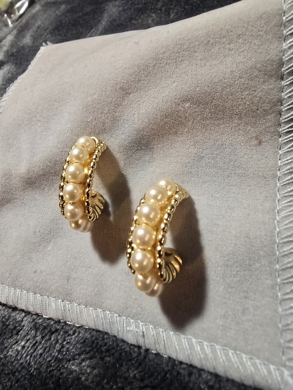 Napier Faux Pearl Hoop Earrings Gold Tone Pierced Vintage